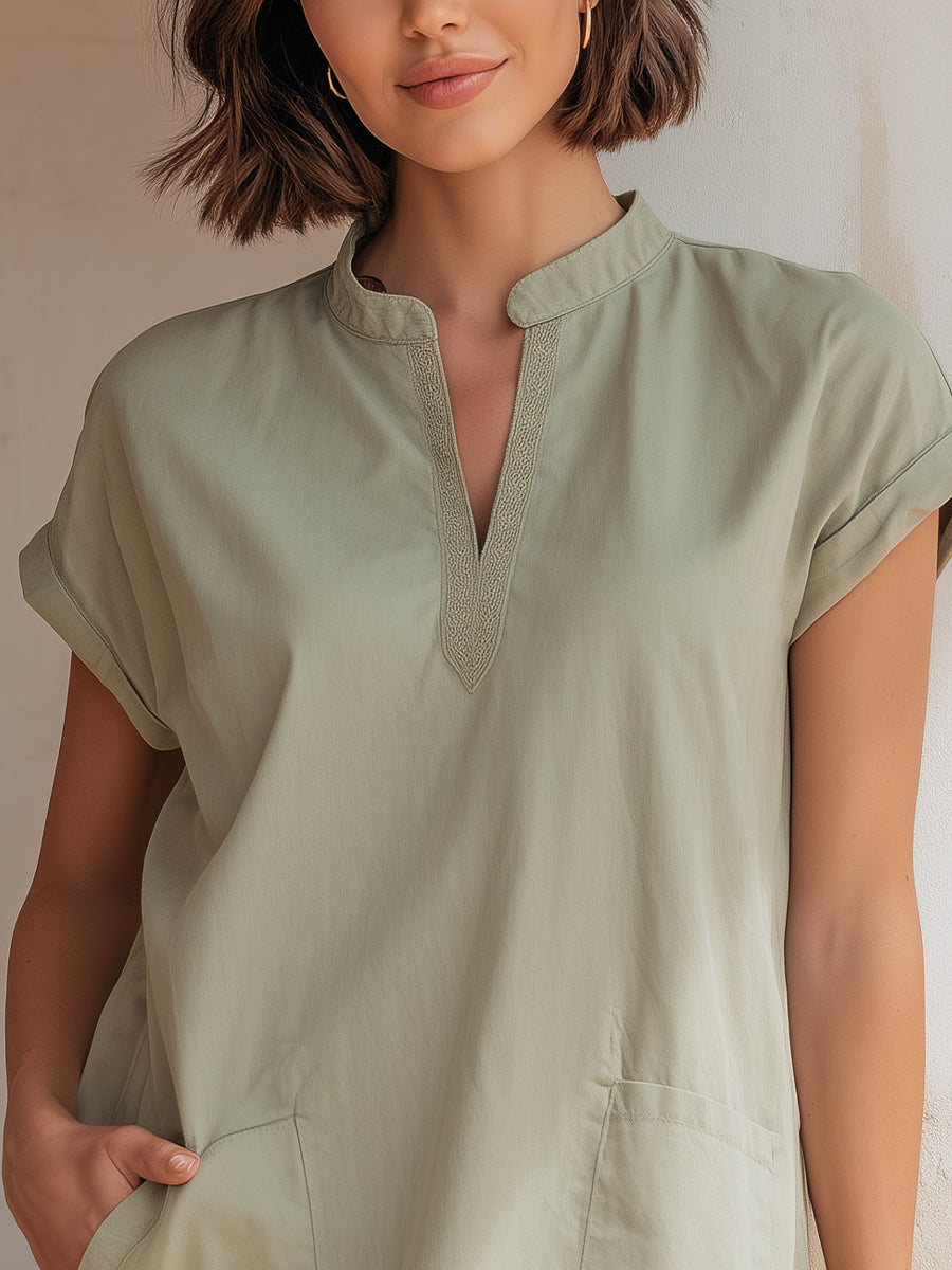 Casual Pocket Short Sleeve Mini Dress