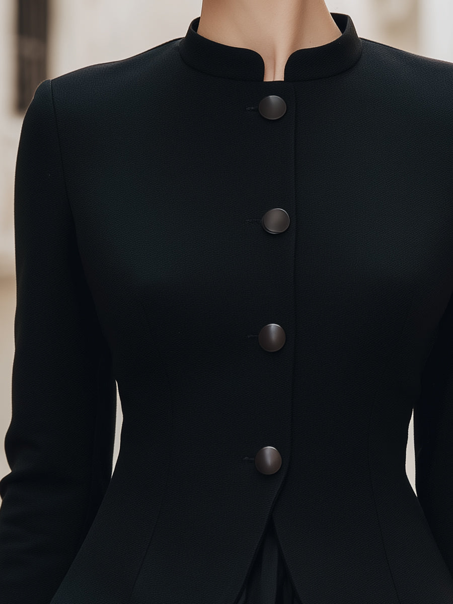 Structured Peplum Hem Mandarin-Collar Blazer