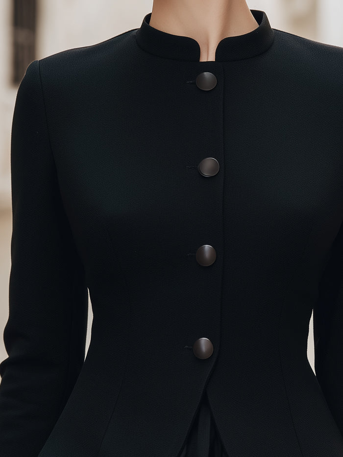 Structured Peplum Hem Mandarin-Collar Blazer