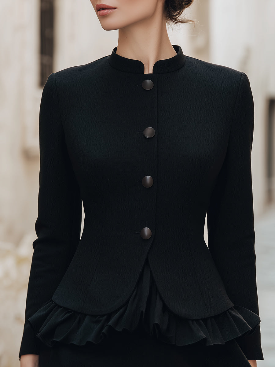 Structured Peplum Hem Mandarin-Collar Blazer