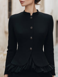 Structured Peplum Hem Mandarin-Collar Blazer