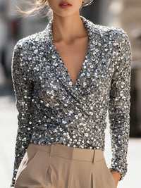 Silver Sequin Wrap Top