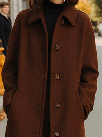 Chestnut Brown Single-Breasted Wool Coat