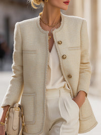 Elegant Tweed Collarless Blazer