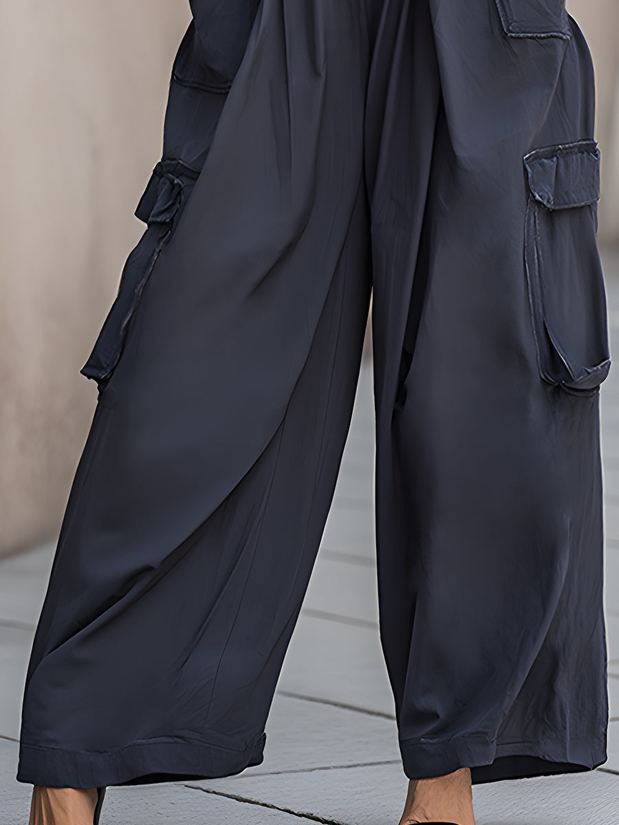 Elastic-Waist Cargo Wide-Leg Cami Jumpsuit