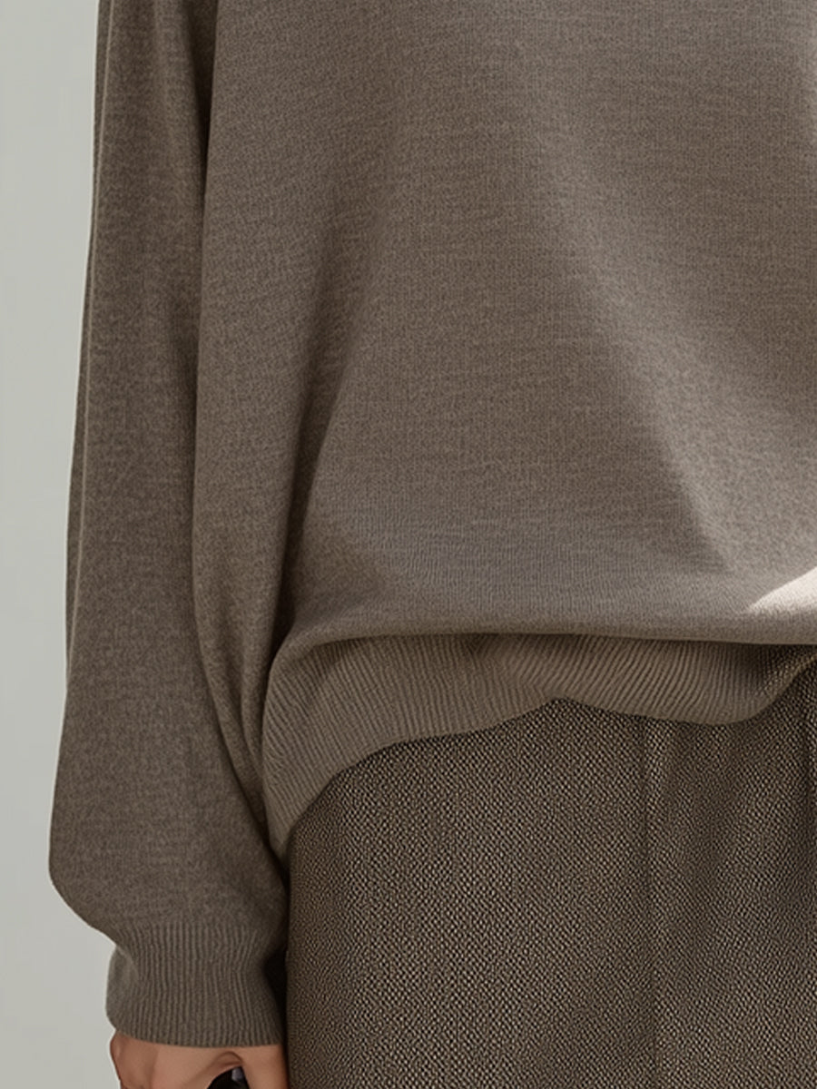 Taupe Relaxed Turtleneck Knit Sweater