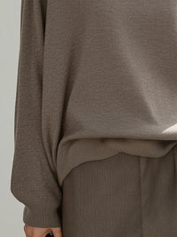 Taupe Relaxed Turtleneck Knit Sweater