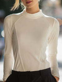 Minimalist White Mock Neck Long Sleeve Top