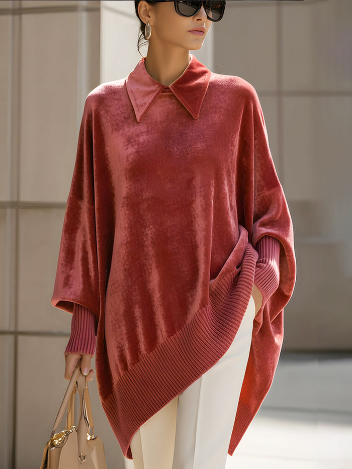 Velvet Collared Tunic Sweater
