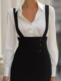 Elegant Black Suspender Pencil Skirt Paired With A White Button-down Shirt Two-piece Suit