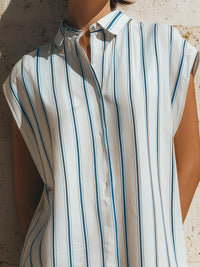 Sleeveless Striped Button-Up Shirt Dress