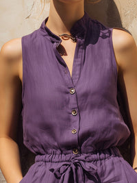 Relaxed Sleeveless Drawstring Waist Summer Romper