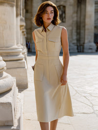 Sleeveless Utility Shirt Dress With Tailored Waist
