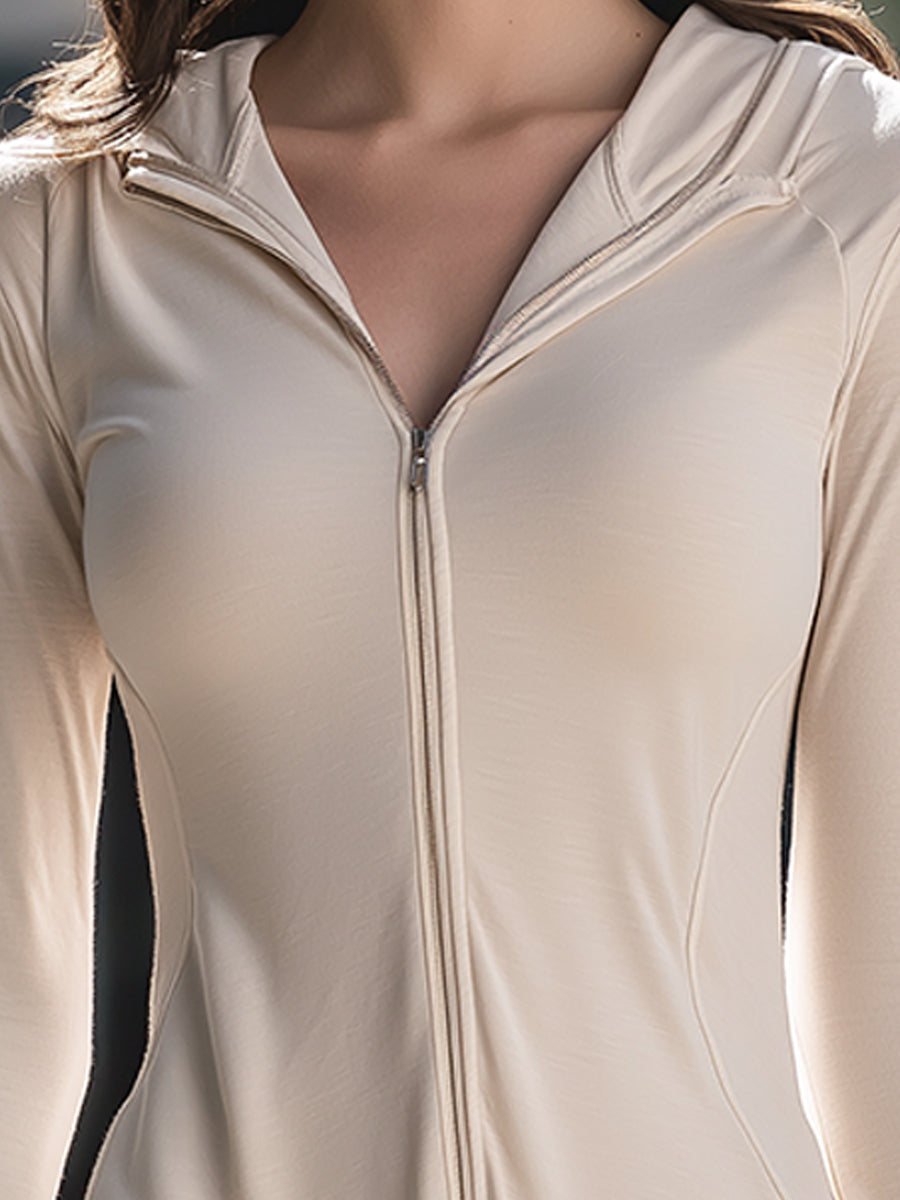 Ruffled Hem Zip-Up Hooded Dress