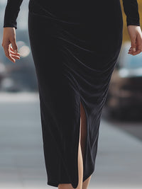 Velvet One-Shoulder Rose Embellished Midi Dress