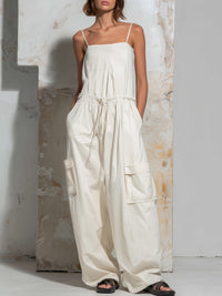 Sleeveless Drawstring Waist Cargo Jumpsuit