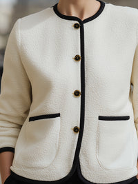 Textured Tweed Jacket With Black Contrast Trim