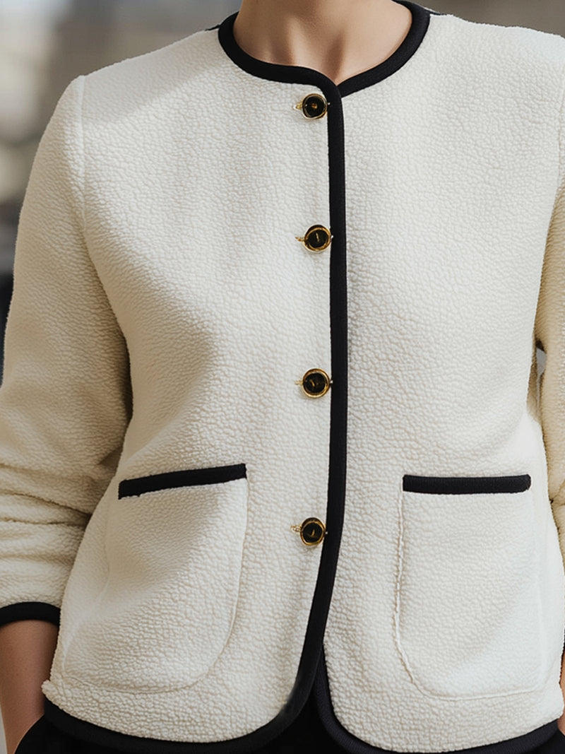 Textured Tweed Jacket With Black Contrast Trim