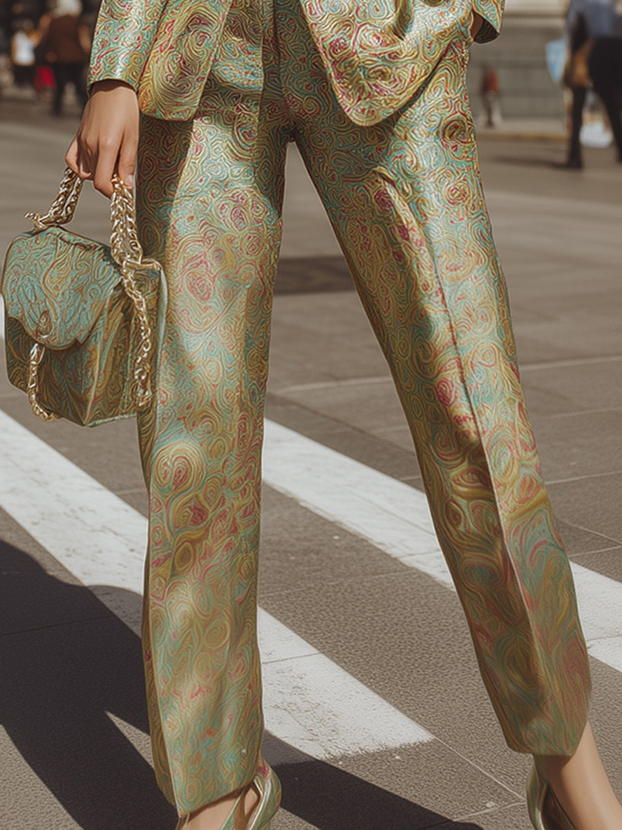Baroque  Brocade Suit With Metallic Lapels