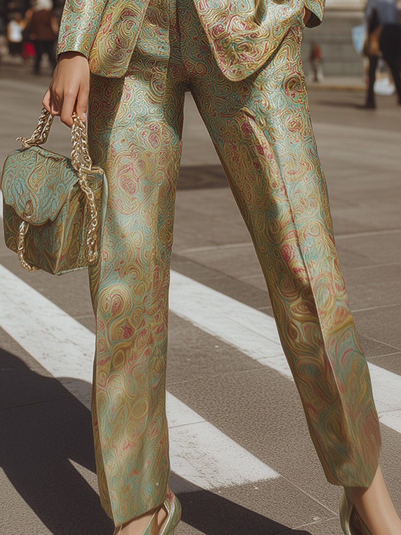 Baroque  Brocade Suit With Metallic Lapels