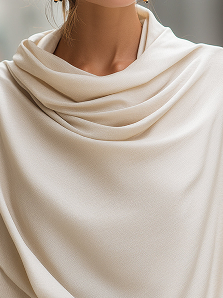 Elegant Draped Cowl-Neck Blouse With Soft Dolman Sleeves