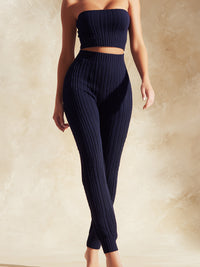 Ribbed Knit Bandeau & High-Waist Slim Pant Set