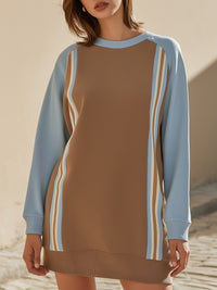 Colorblock Sporty Stripe Long-Sleeve Sweatshirt Dress