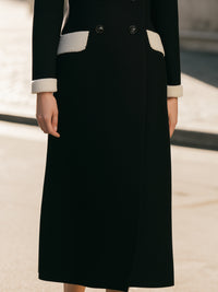 Wool-Blend Long Coat With Contrast Shearling Lapel