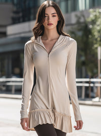 Ruffled Hem Zip-Up Hooded Dress