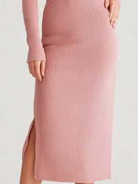 Ribbed Knit Button-Front Midi Dress