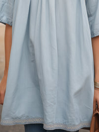 Smocked Neck Short Sleeve Relaxed Blouse