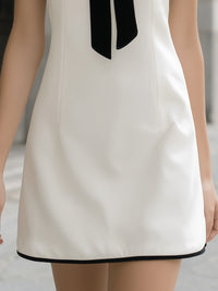 Halter Bow-Neck Mini Dress With Black Velvet Trim