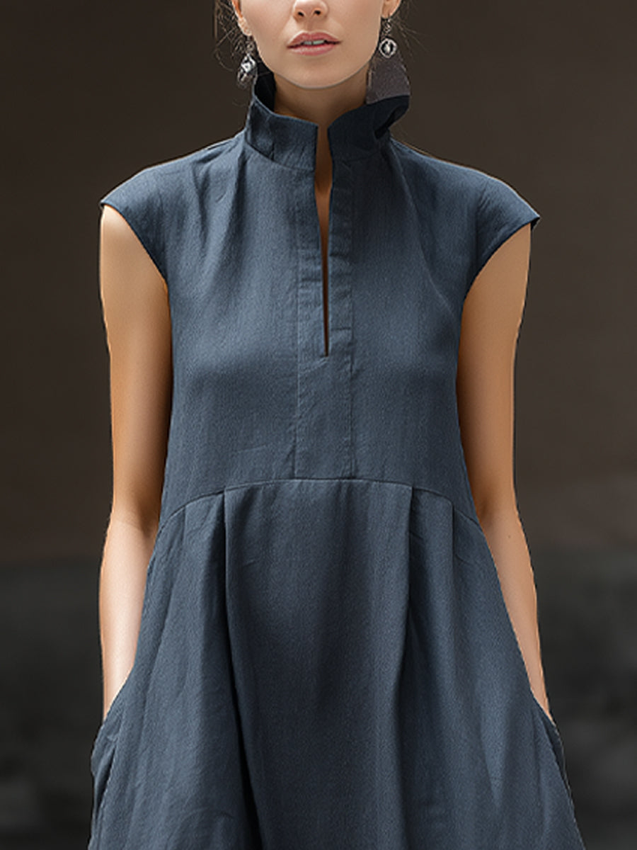 Sleeveless Stand-Collar Maxi Dress