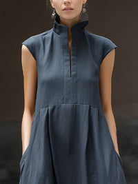 Sleeveless Stand-Collar Maxi Dress