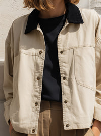 Beige Utility Jacket With Contrast Corduroy Collar