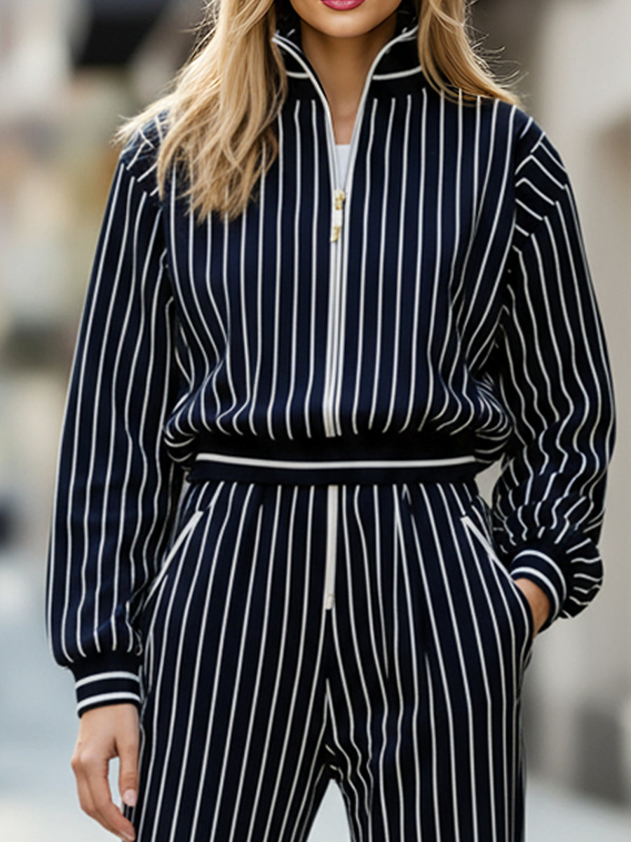 Pinstripe Zip-Up Tracksuit Set