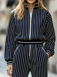 Pinstripe Zip-Up Tracksuit Set
