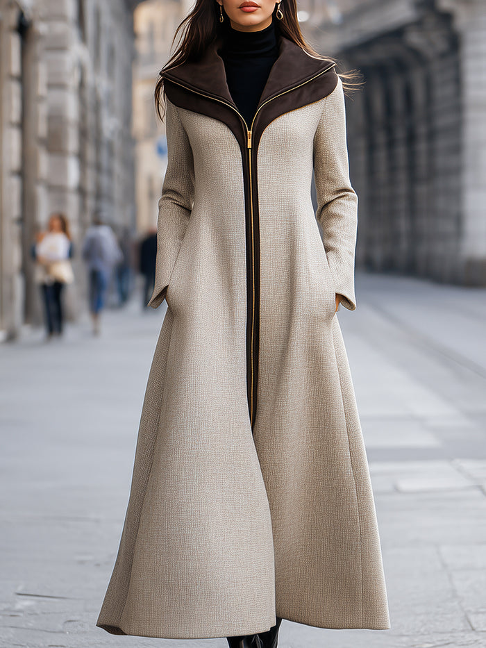 Elegant Two-Tone Wool-blend Coat
