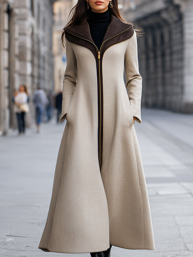 Elegant Two-Tone Wool-blend Coat