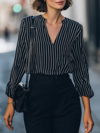 Vertical Stripe V-Neck Blouse