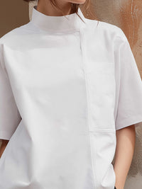 Minimalist High-Neck Half-Sleeve Blouse – Modern Structured Casual Top