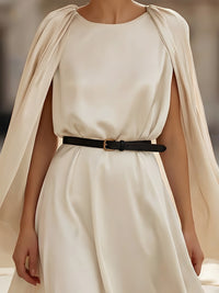 Elegant Cape-Drape Satin A-Line Dress