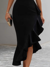 Sleeveless Asymmetric Ruffle Midi Dress
