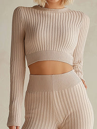 Ribbed Long-Sleeve Crop Top & High-Waist Legging Lounge Set