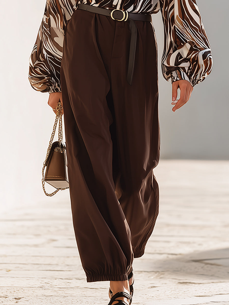 High-Waisted Brown Tapered Ankle Pants