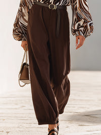 High-Waisted Brown Tapered Ankle Pants