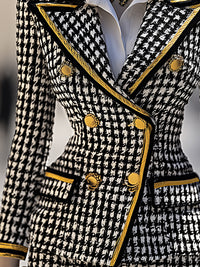 Old-Accent Houndstooth Double-Breasted Blazer