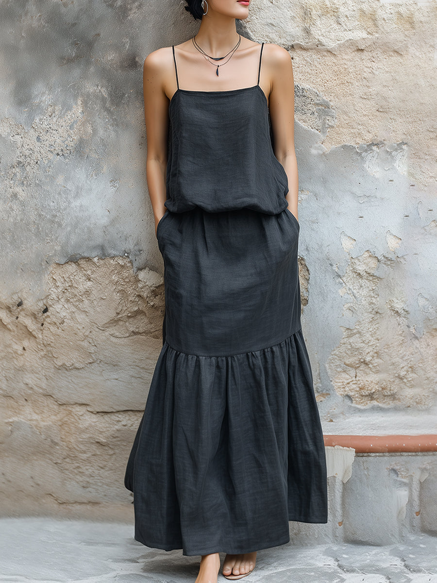 Linen Layered Camisole Skirt Set