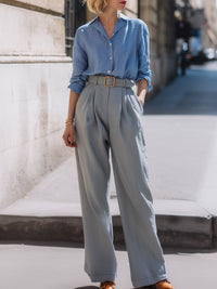 Button-Up Shirt And Wide-Leg Trouser Set