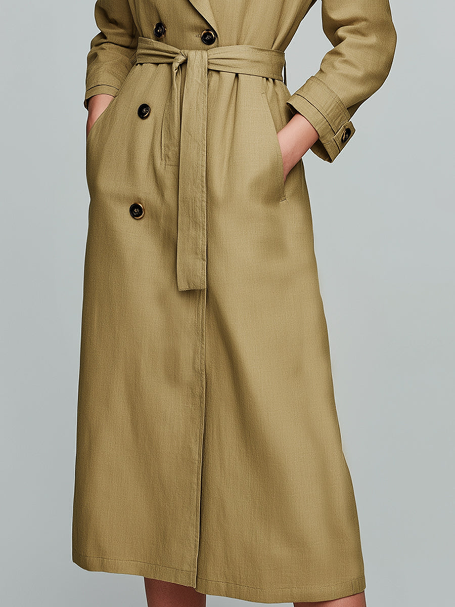 Lace-up Double-breasted Long Trench Coat